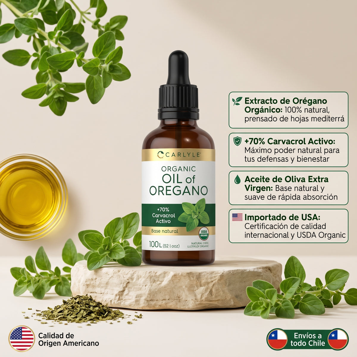 Aceite de Orégano Orgánico Carlyle | Apoyo Inmune y Balance Intestinal