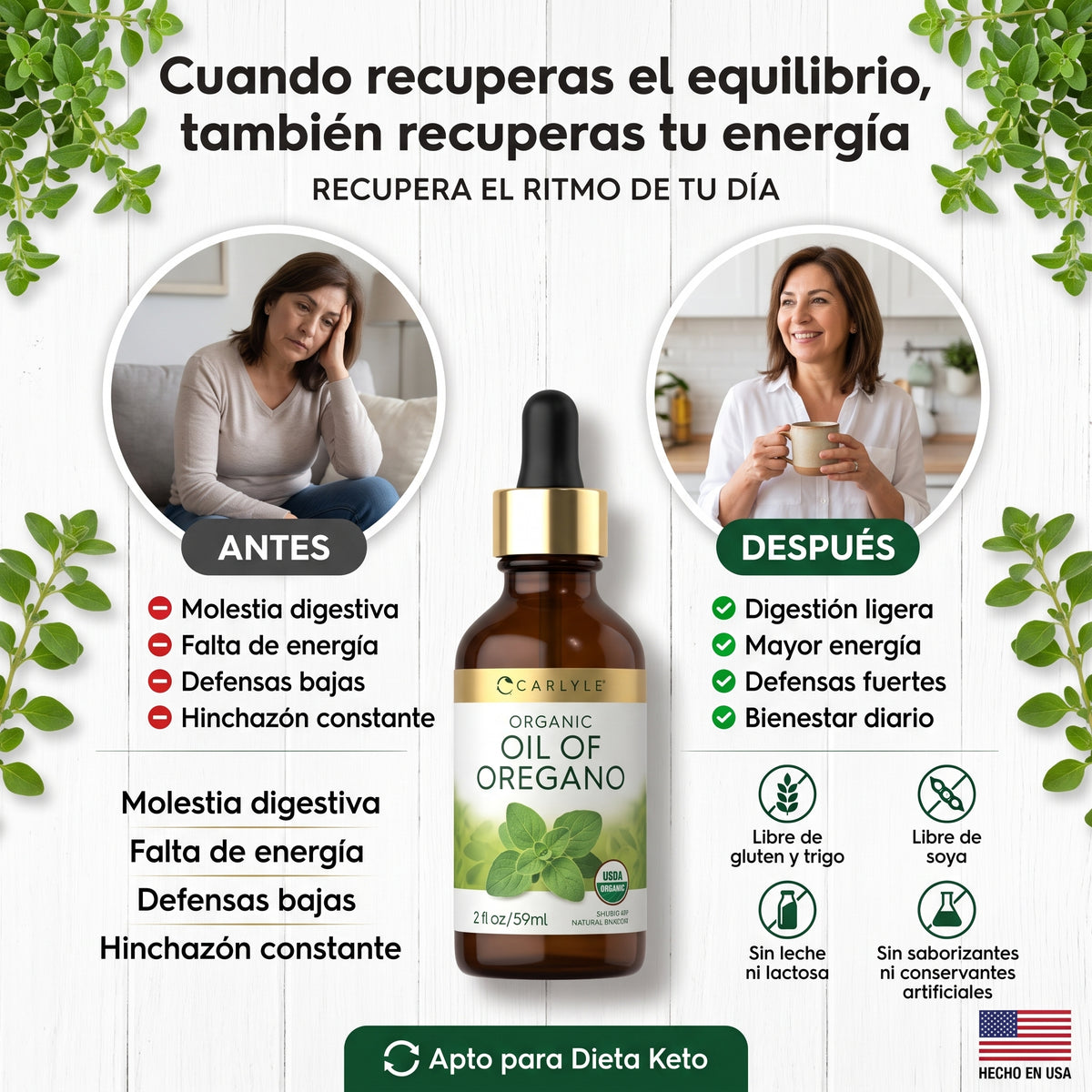 Aceite de Orégano Orgánico Carlyle | Apoyo Inmune y Balance Intestinal